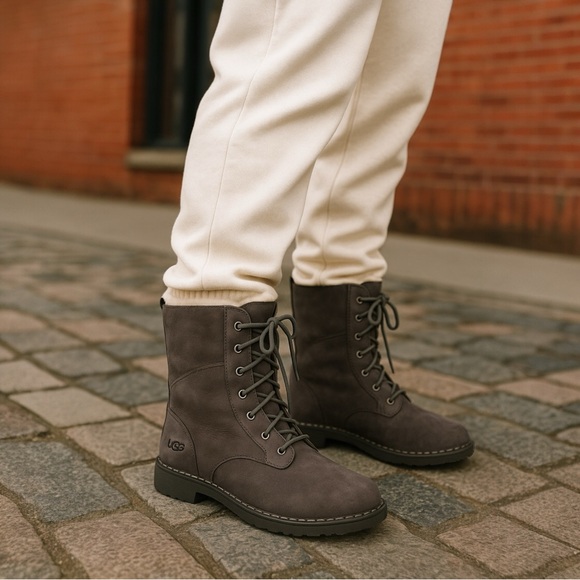 UGG Daney Grey Charcoal Lace-Up Shearing Suede Hightop Boots - Picture 1 of 16